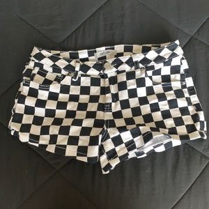 Refuge- Black and white checkered jean shorts